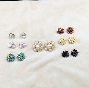 Vintage Earrings Beaded International Clip On Earrings Lot-7 pairs